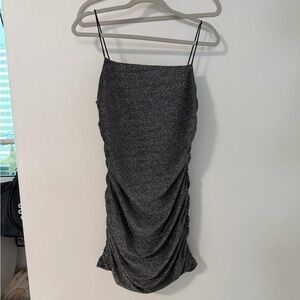 Elegant Black Silver Ruched Dress